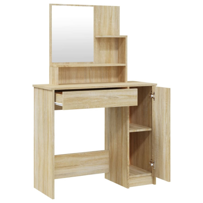 Produktbild för Sminkbord med spegel sonoma-ek 86,5x35x136 cm