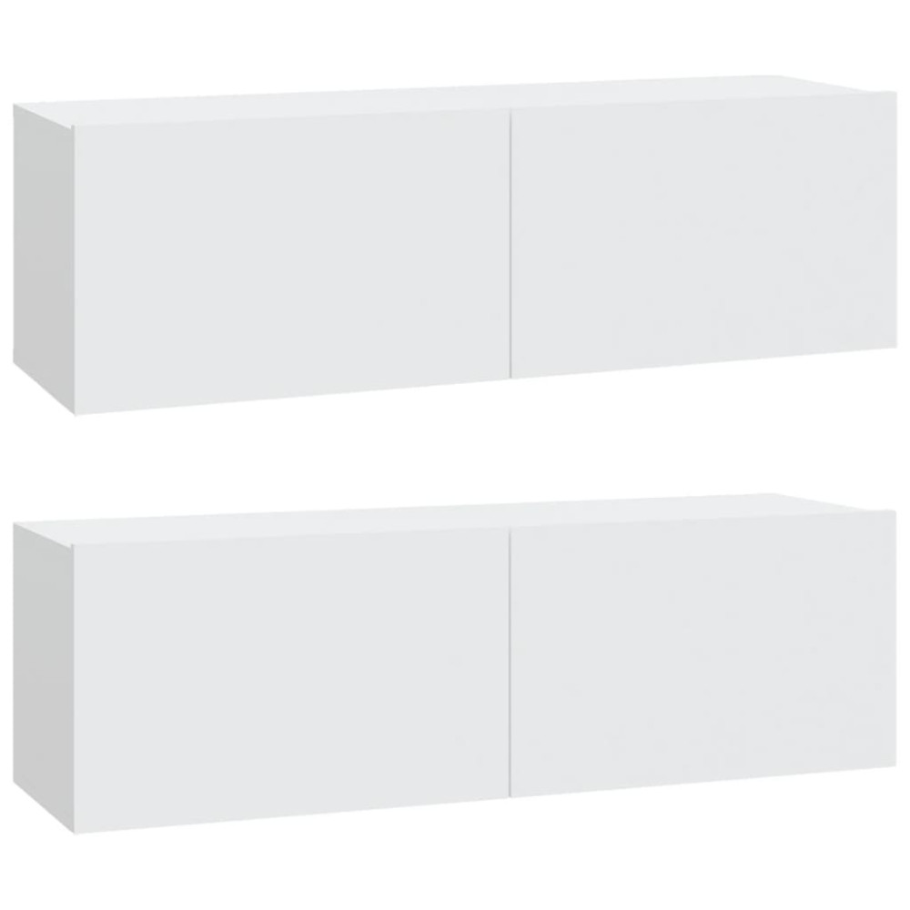 Produktbild för Väggmonterade tv-bänkar 2 st vit 100x30x30 cm konstruerat trä