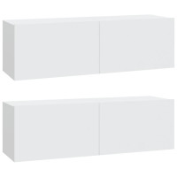 Produktbild för Väggmonterade tv-bänkar 2 st vit 100x30x30 cm konstruerat trä