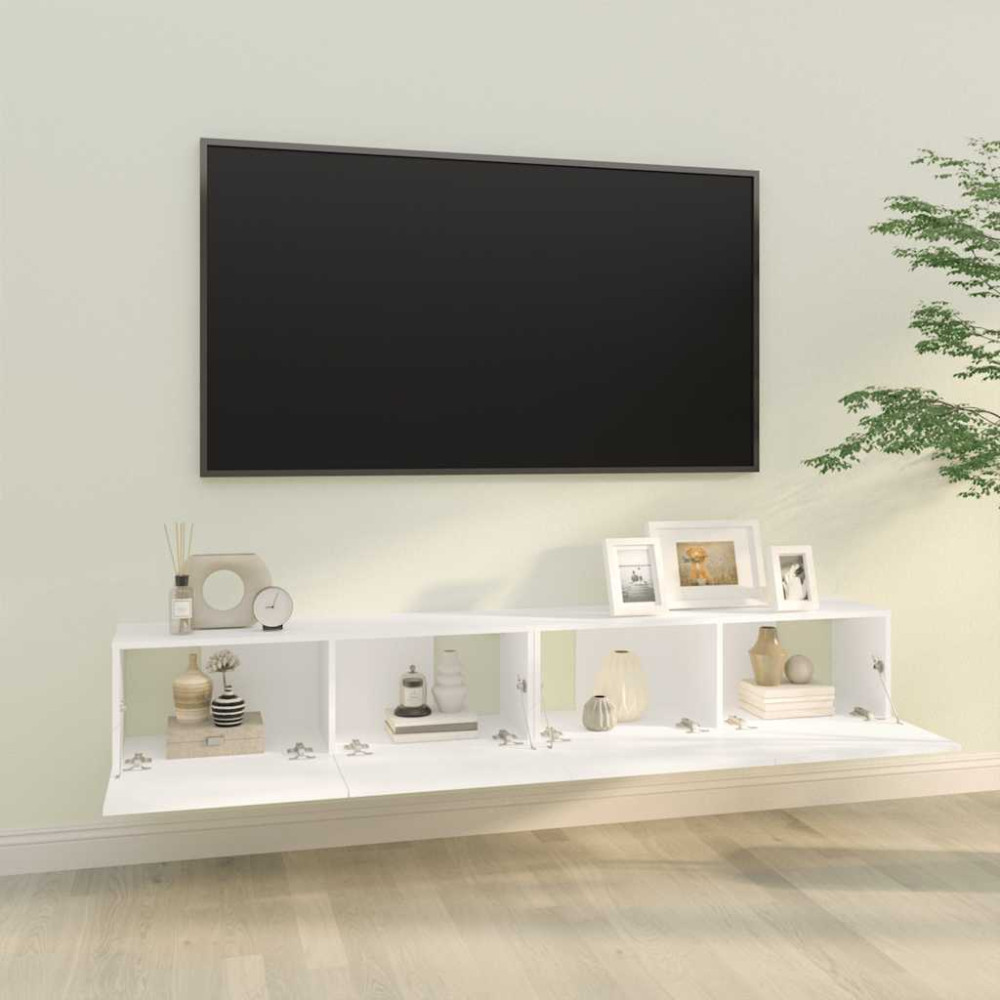 Produktbild för Väggmonterade tv-bänkar 2 st vit 100x30x30 cm konstruerat trä