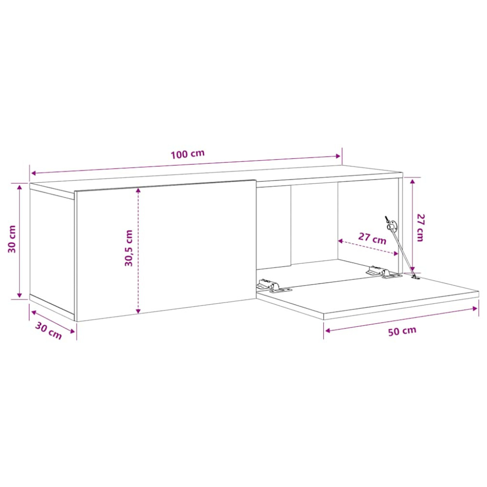 Produktbild för Väggmonterade tv-bänkar 2 st 100x30x30 cm konstruerat trä