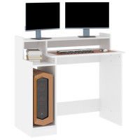 Miniatyr av produktbild för Skrivbord med LED vit 97x45x90 cm konstruerat trä