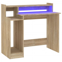 Miniatyr av produktbild för Skrivbord med LED sonoma-ek 97x45x90 cm konstruerat trä