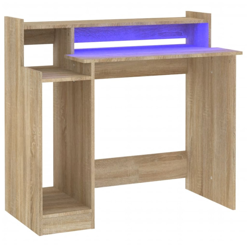 Produktbild för Skrivbord med LED sonoma-ek 97x45x90 cm konstruerat trä