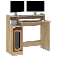 Miniatyr av produktbild för Skrivbord med LED sonoma-ek 97x45x90 cm konstruerat trä
