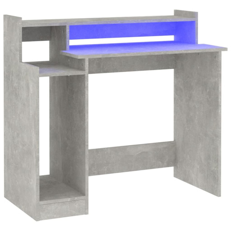 Produktbild för Skrivbord med LED betonggrå 97x45x90 cm konstruerat trä