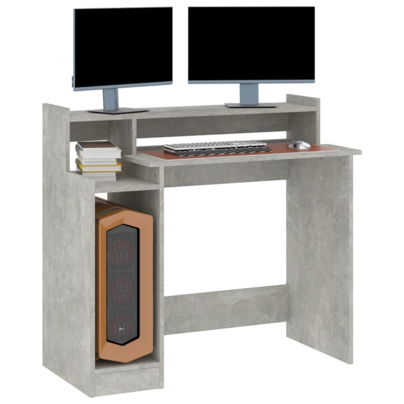 Produktbild för Skrivbord med LED betonggrå 97x45x90 cm konstruerat trä
