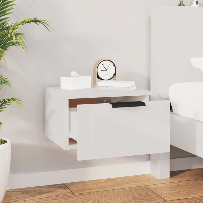 Produktbild för Väggmonterat sängbord vit högglans 34x30x20 cm