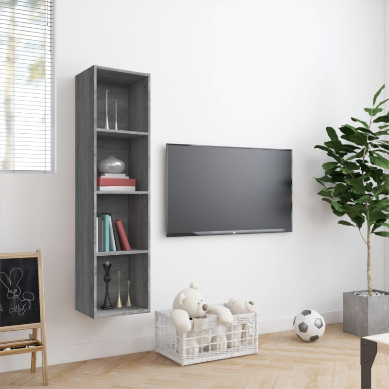 Produktbild för Bokhylla/tv-bänk grå sonoma 143x30x36cm konstruerat trä