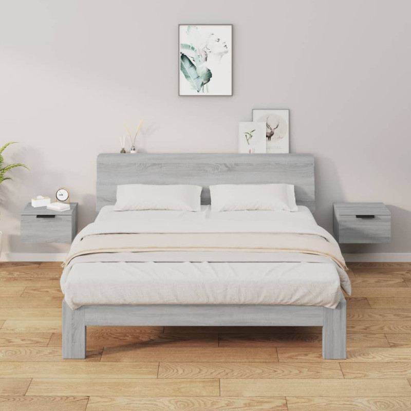 Produktbild för Väggmonterade sängbord 2 st grå sonoma 34x30x20 cm