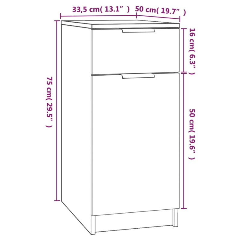 Produktbild för Byrå med lådor grå sonoma 33,5x50x75 cm konstruerat trä