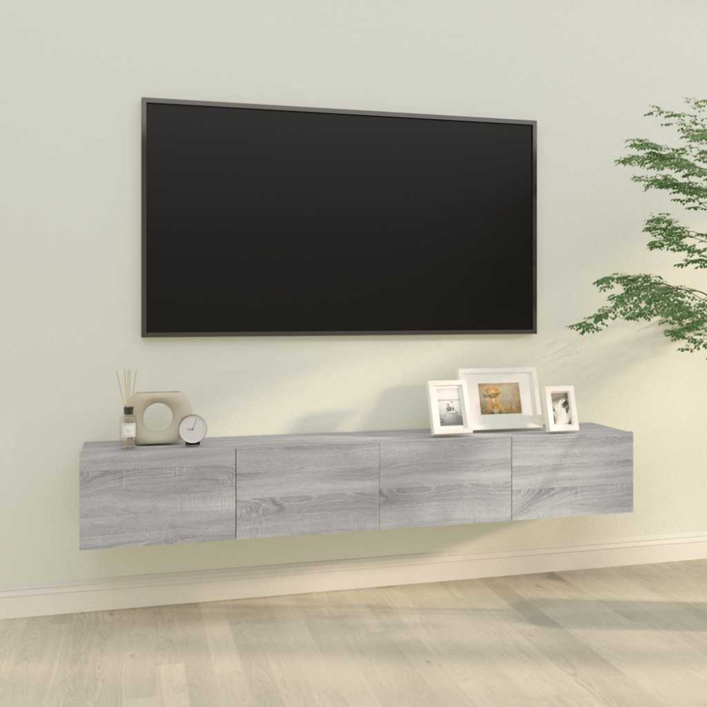 Produktbild för Väggmonterade tv-bänkar 2 st grå 100x30x30 cm konstruerat trä
