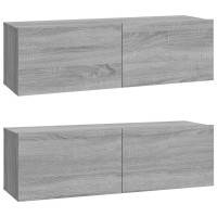 Produktbild för Väggmonterade tv-bänkar 2 st grå 100x30x30 cm konstruerat trä