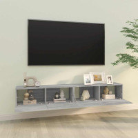 Produktbild för Väggmonterade tv-bänkar 2 st grå 100x30x30 cm konstruerat trä