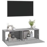 Produktbild för Väggmonterade tv-bänkar 2 st grå 100x30x30 cm konstruerat trä