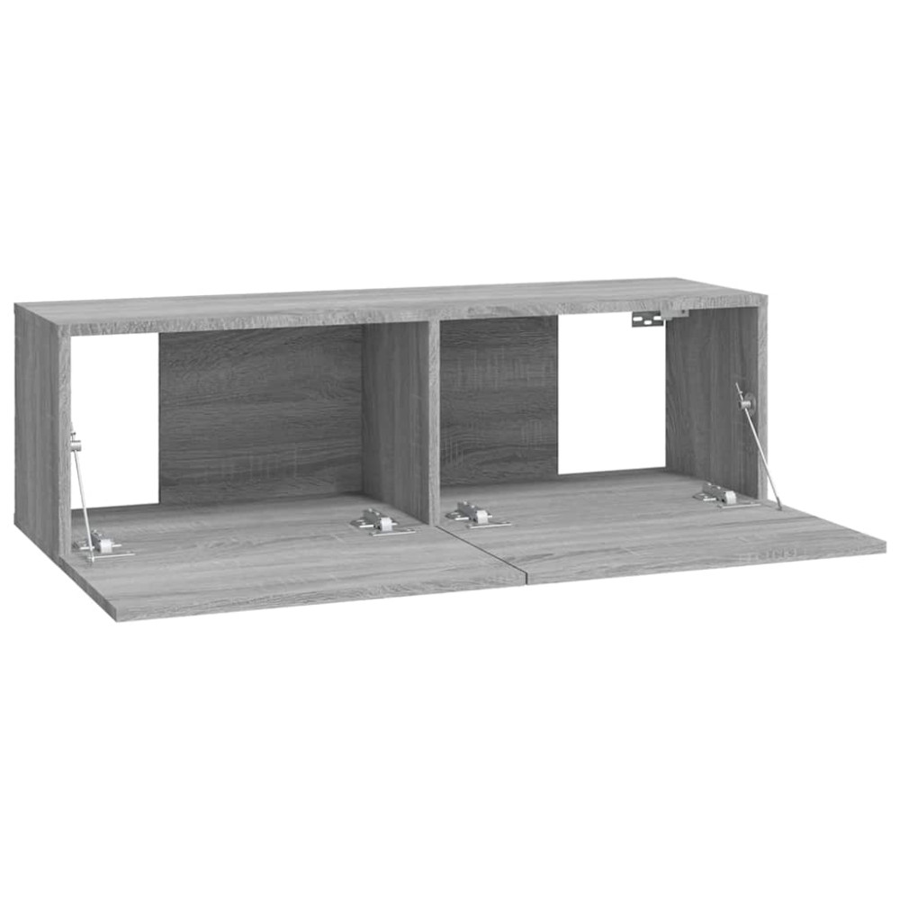 Produktbild för Väggmonterade tv-bänkar 2 st grå 100x30x30 cm konstruerat trä