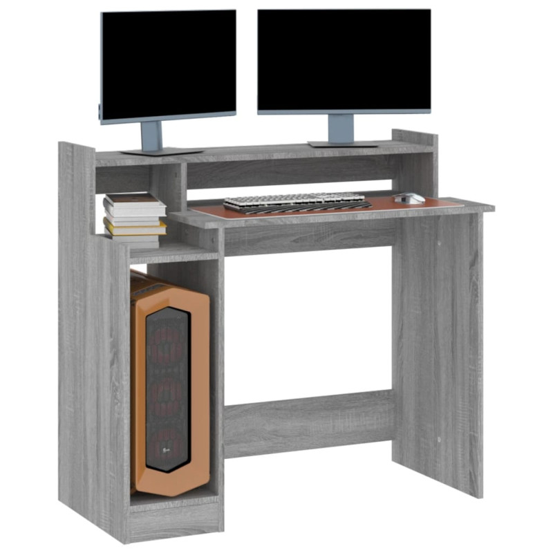 Produktbild för Skrivbord med LED grå sonoma 97x45x90 cm konstruerat trä