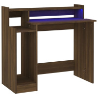 Miniatyr av produktbild för Skrivbord med LED brun ek 97x45x90 cm konstruerat trä