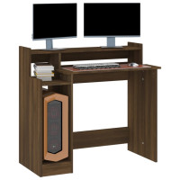 Miniatyr av produktbild för Skrivbord med LED brun ek 97x45x90 cm konstruerat trä