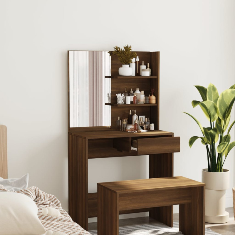 Produktbild för Sminkbord med spegel brun ek 74,5x40x141 cm