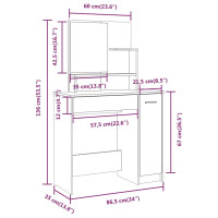 Produktbild för Sminkbord med spegel rökfärgad ek 86,5x35x136 cm