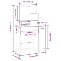 Produktbild för Sminkbord med spegel grå sonoma 86,5x35x136 cm