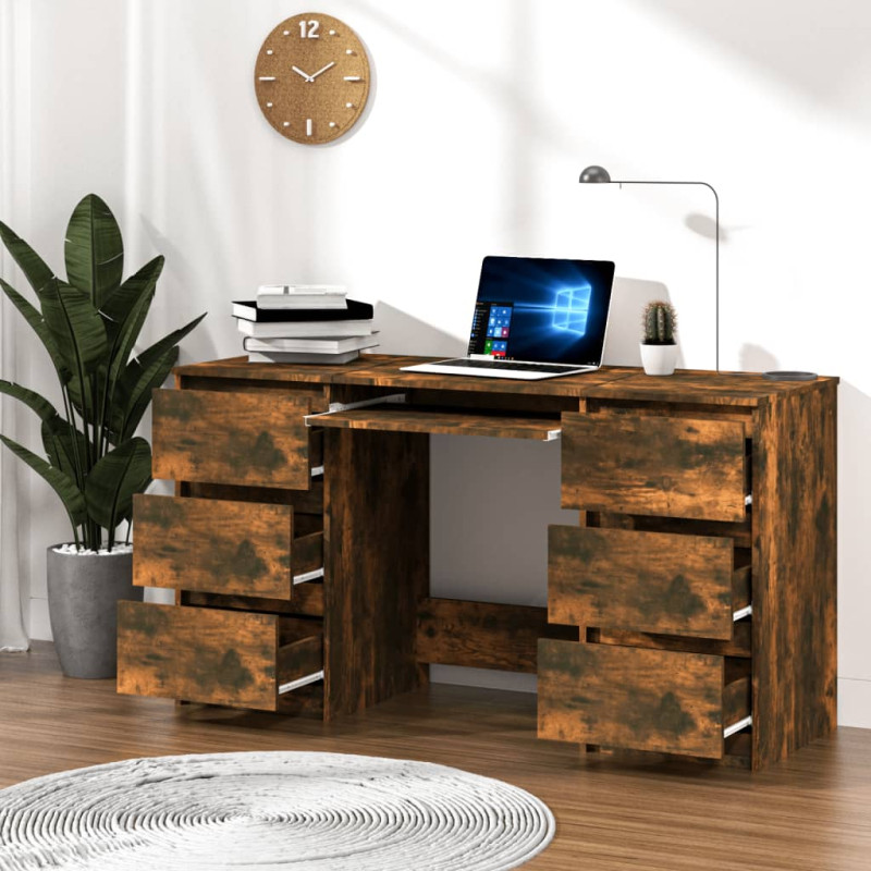 Produktbild för Skrivbord rökfärgad ek 140x50x77 cm konstruerat trä