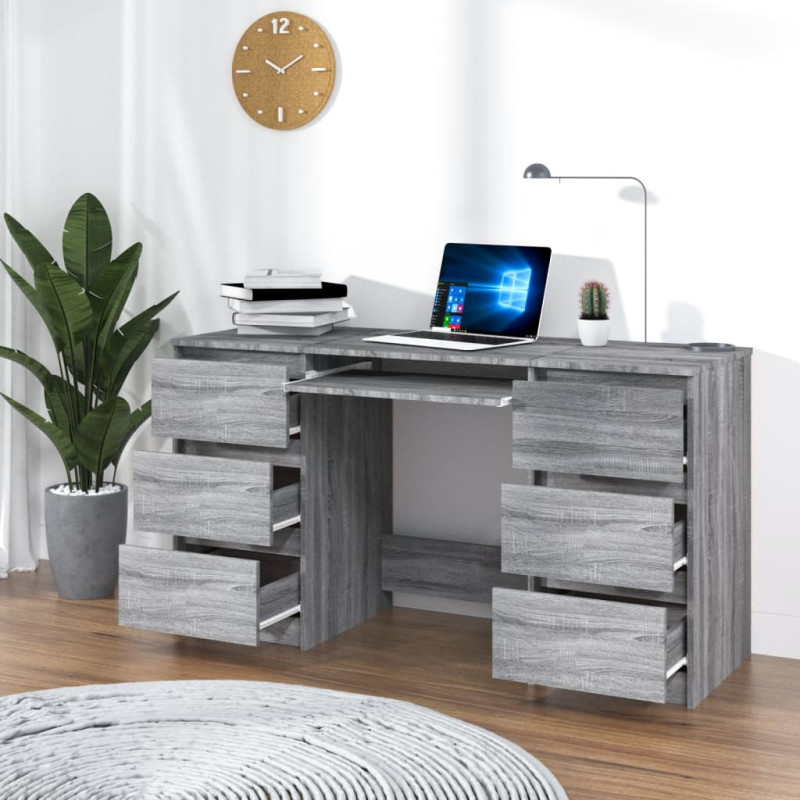 Produktbild för Skrivbord grå sonoma 140x50x77 cm konstruerat trä