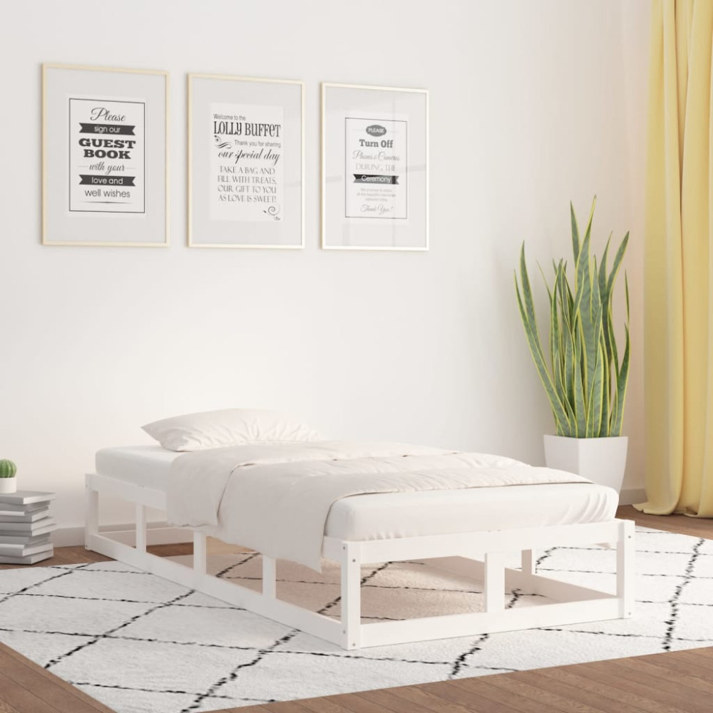Produktbild för Sängram vit 90x200 cm massivt trä