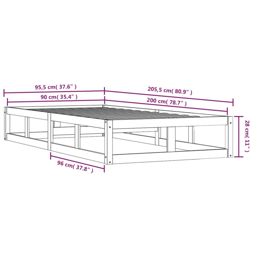 Produktbild för Sängram vit 90x200 cm massivt trä