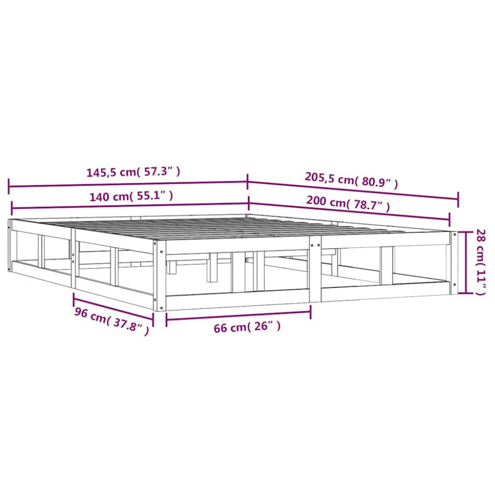 Produktbild för Sängram vit 140x200 cm massivt trä