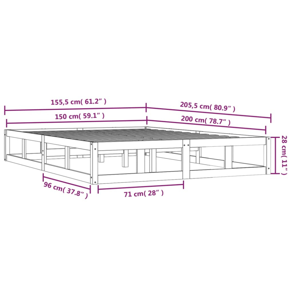 Produktbild för Sängram massivt trä 150x200 cm vit