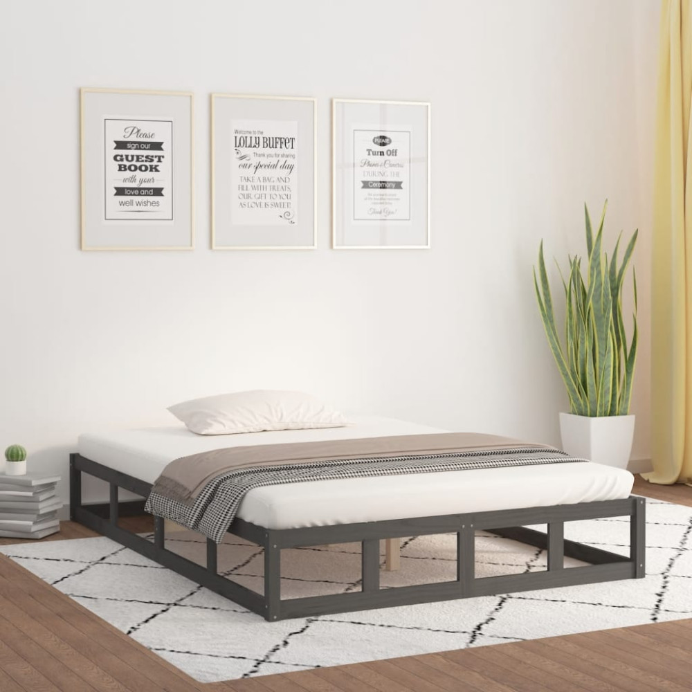 Produktbild för Sängram massivt trä 150x200 cm grå