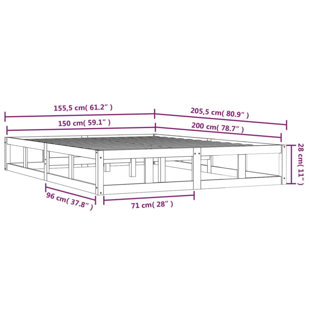 Produktbild för Sängram massivt trä 150x200 cm grå