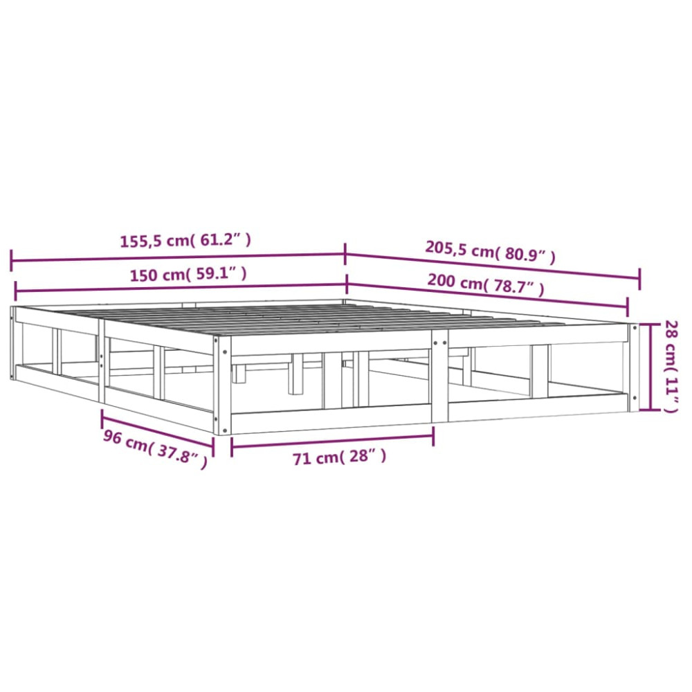 Produktbild för Sängram massivt trä 150x200 cm honungsbrun