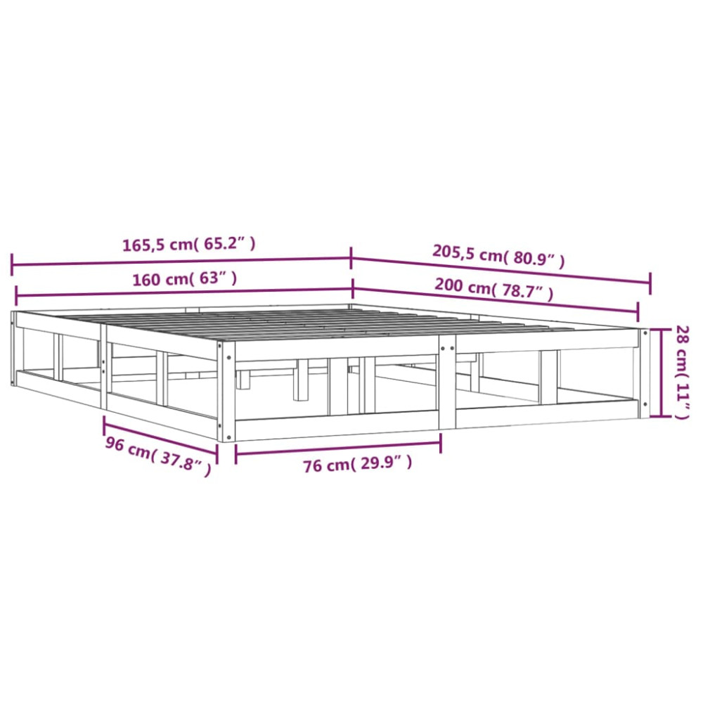 Produktbild för Sängram vit 160x200 cm massivt trä