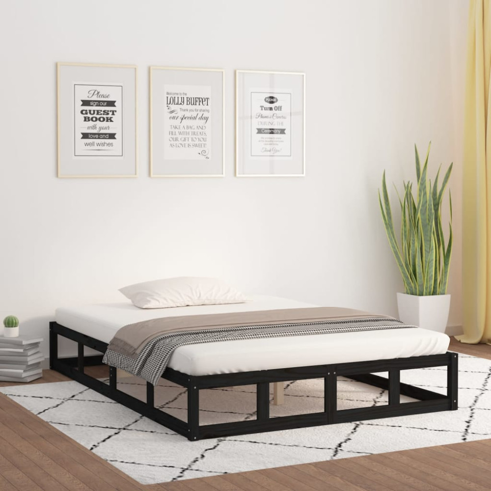 Produktbild för Sängram massivt trä 180x200 cm svart