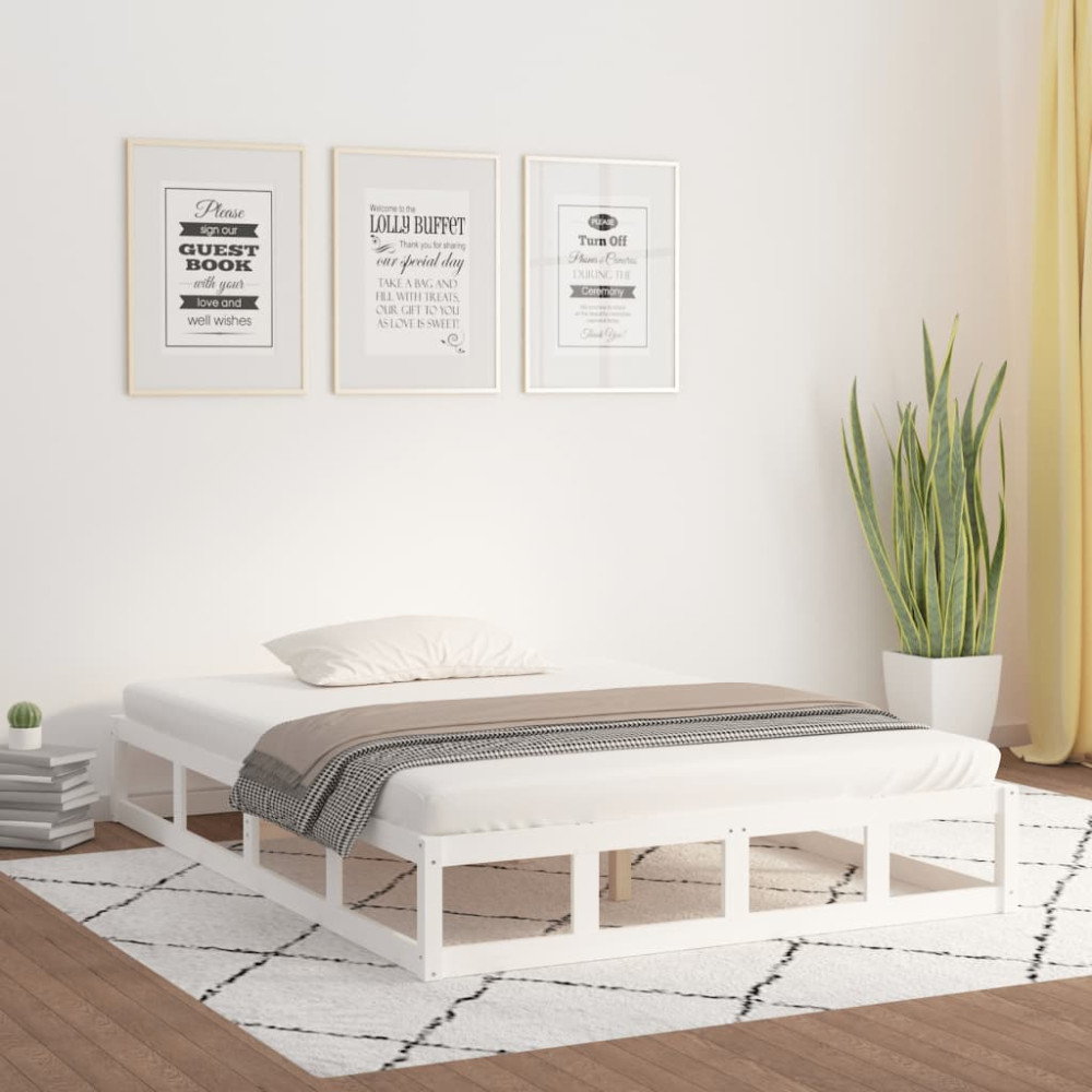 Produktbild för Sängram vit 200x200 cm massivt trä