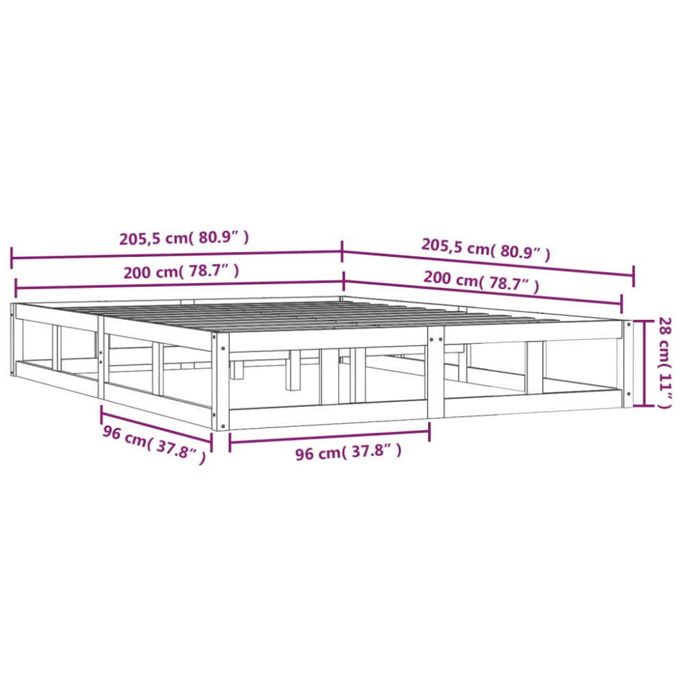 Produktbild för Sängram vit 200x200 cm massivt trä