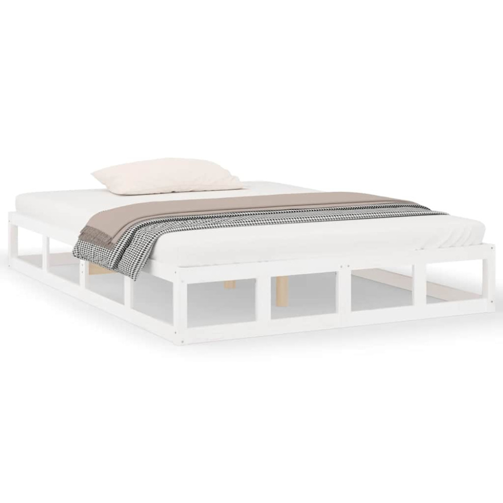 Produktbild för Sängram massiv furu 135x190 cm vit