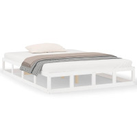 Produktbild för Sängram massiv furu 135x190 cm vit