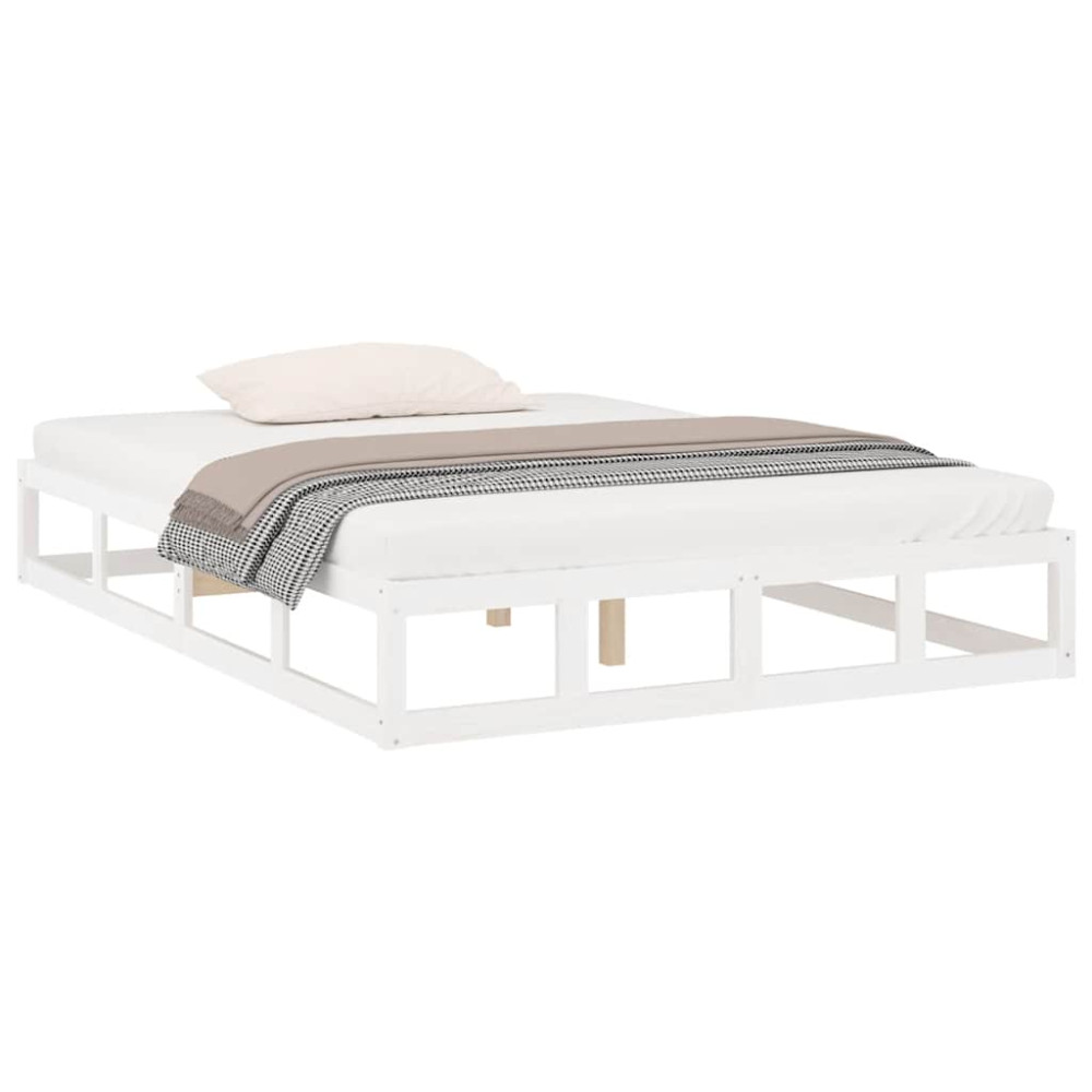 Produktbild för Sängram massiv furu 135x190 cm vit