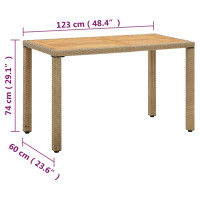Produktbild för Trädgårdsbord beige 123x60x74 cm konstrotting & massivt akacia