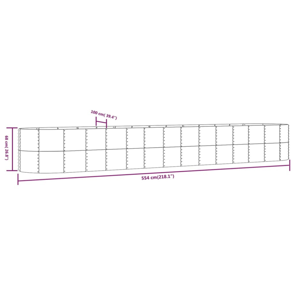 Produktbild för Odlingslåda grå 554x100x68 cm pulverlackerat stål