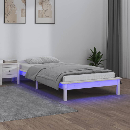 vidaXL Sängram med LED 100x200 cm massivt trä vit - Sängar & Sängramar