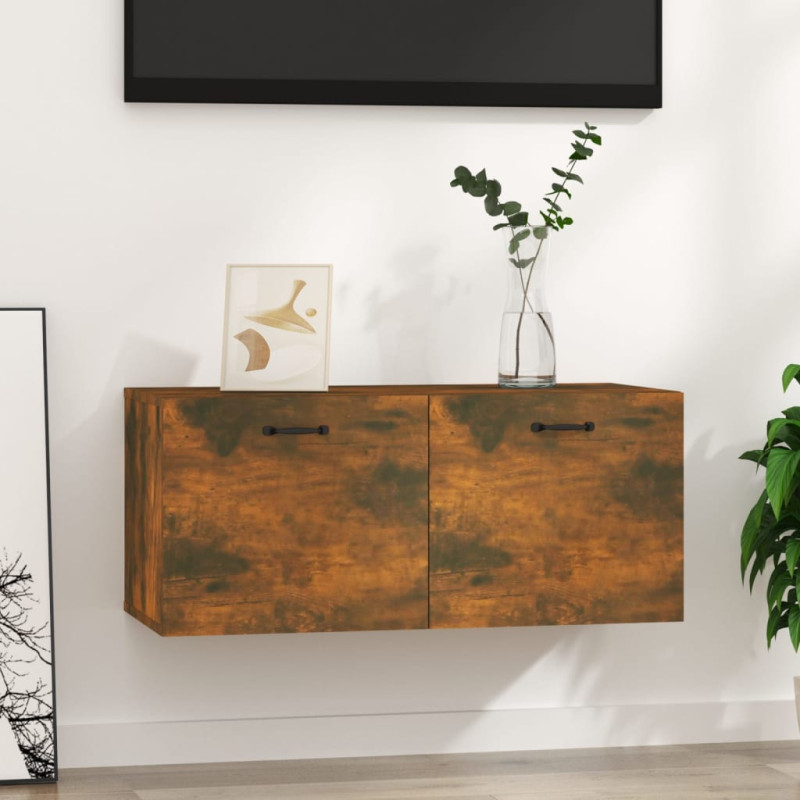 Produktbild för Tv-bänk rökfärgad ek 80x35x36,5 cm konstruerat trä