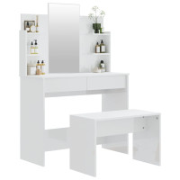 Miniatyr av produktbild för Sminkbord set vit högglans 96x40x142 cm