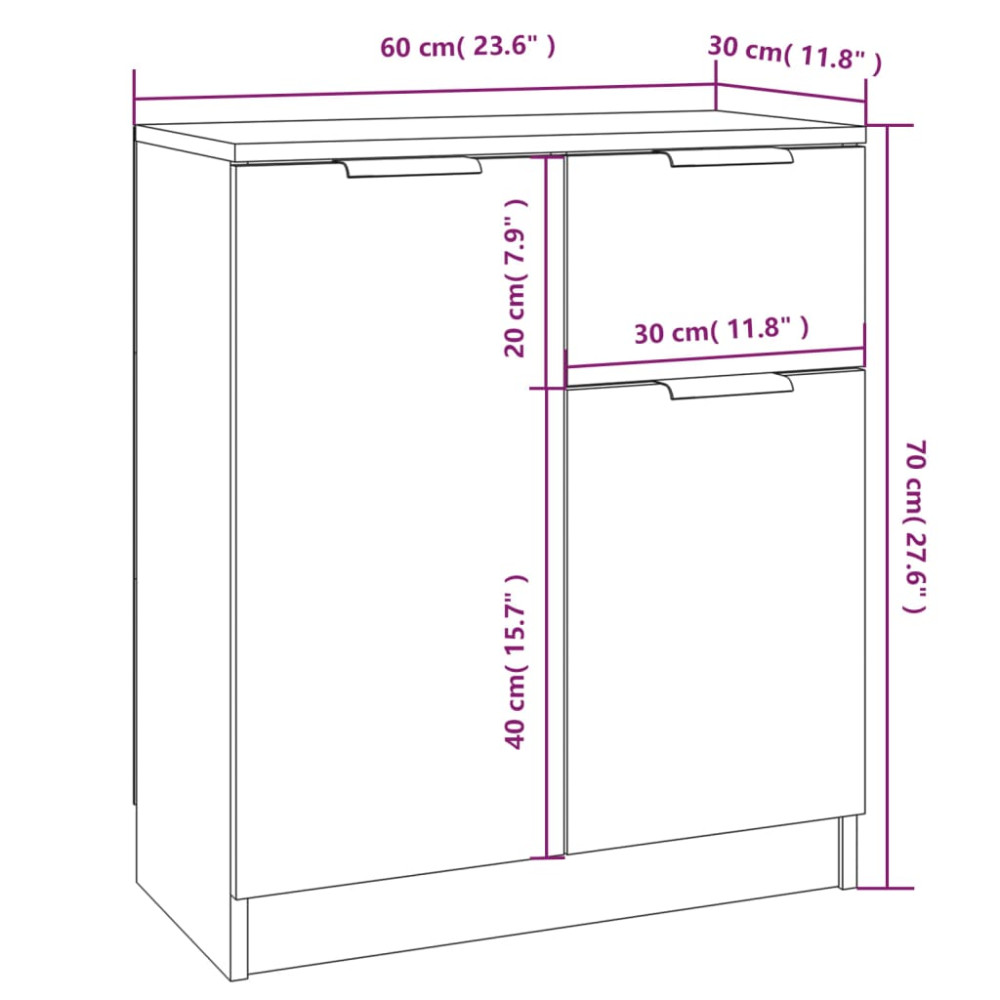 Produktbild för Skänk 2 delar vit 60x30x70 cm konstruerat trä