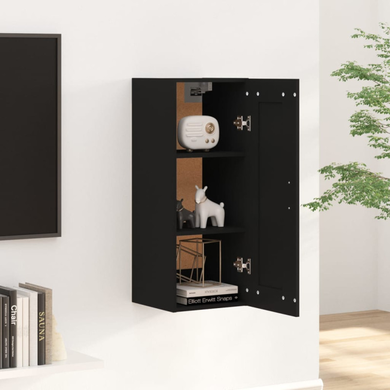Produktbild för Väggskåp svart 35x34x90 cm konstruerat trä