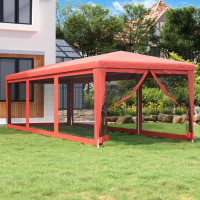 Produktbild för Partytält med 8 sidoväggar i nät 3x9 m HDPE röd
